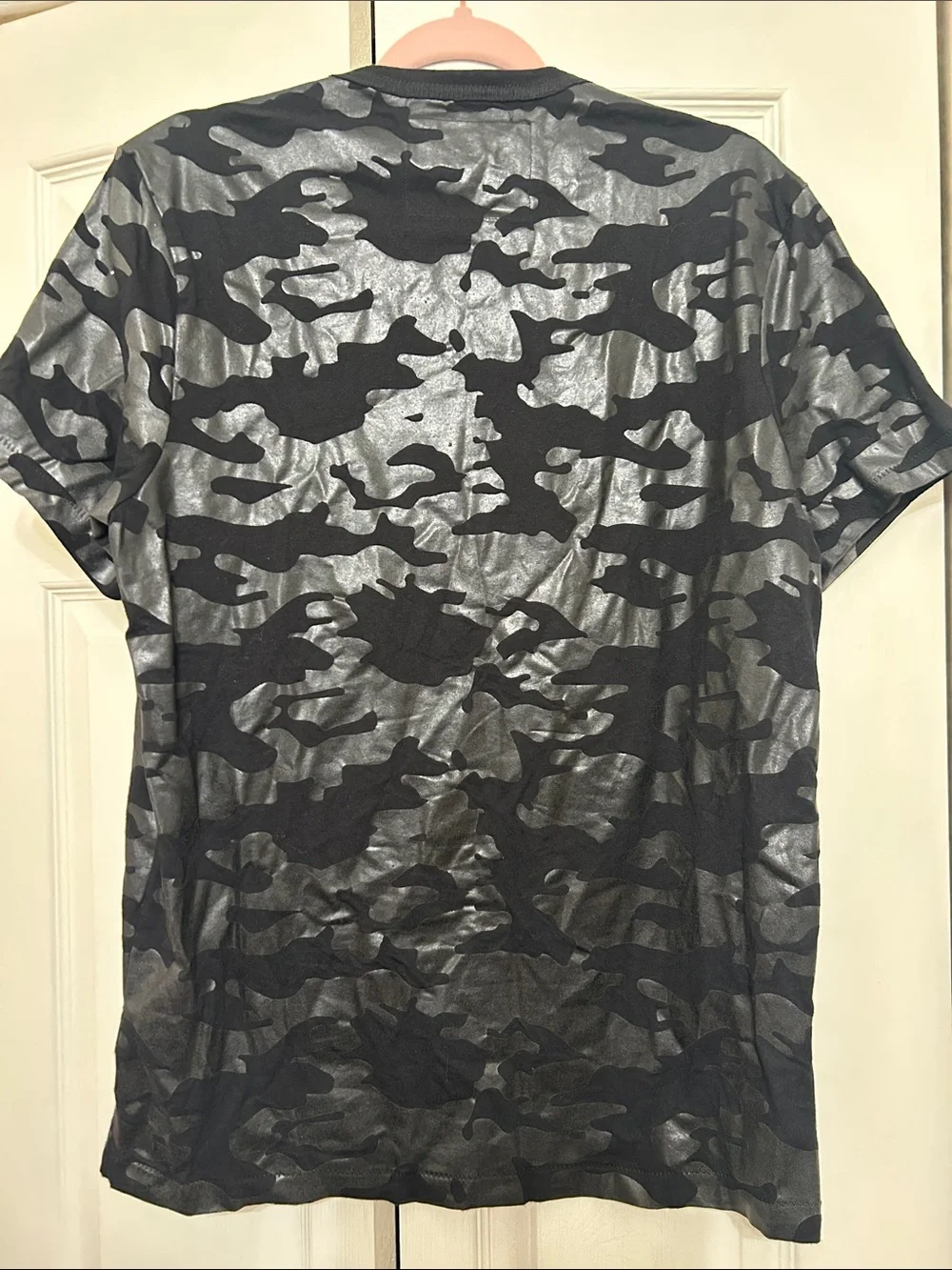 True Religion Black & Gray Camo Graphic Tee with Silver Buddha Logo